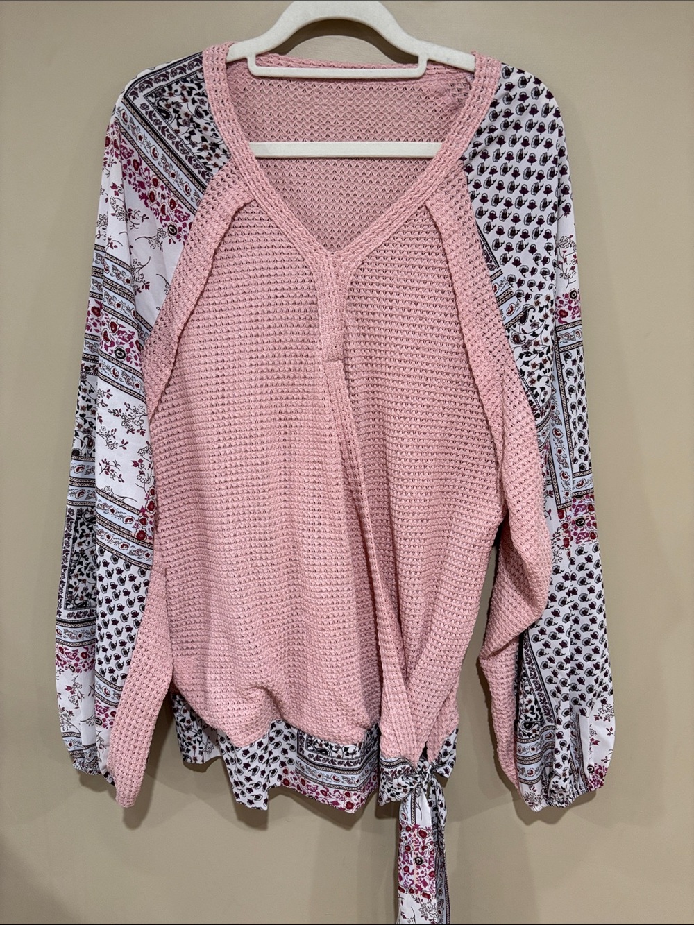 Pink waffle wrap boho top